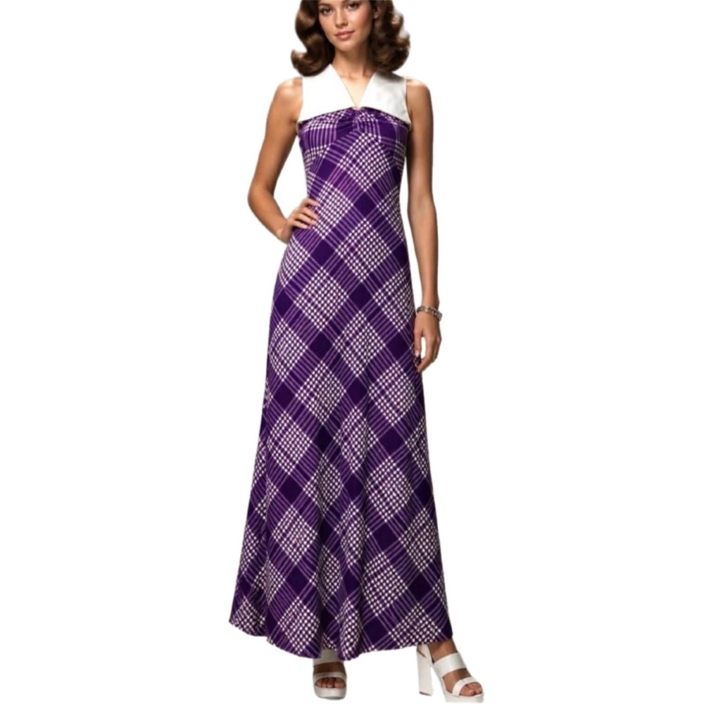 Vintage 70s Allegro Dress New York Purple Plaid Maxi Womens Size small